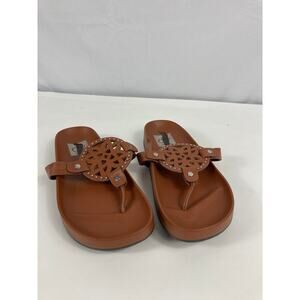Dolce Vita Brown Leather-Look Decorative Thong Sandals